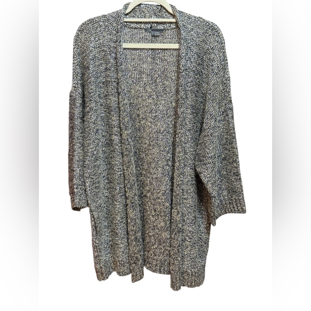 Vince. Metallic Threaded Linen Blend Open Front Cardigan Sz Large